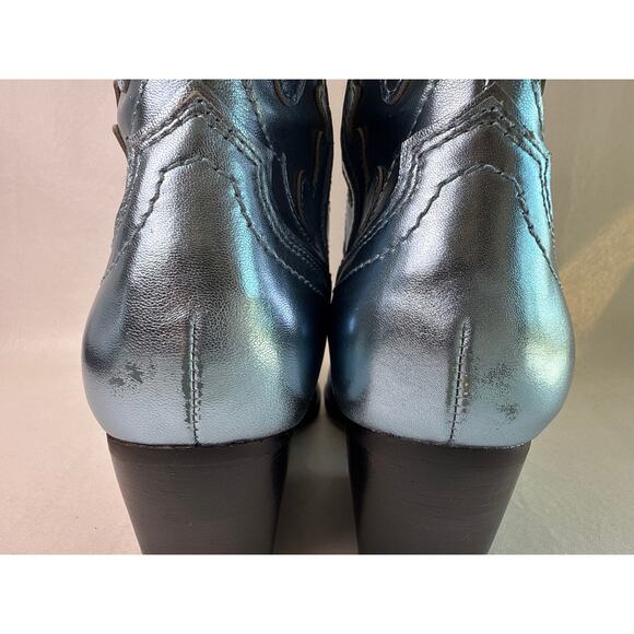 Dolce Vita Landen Western Boots Electric Blue Women's 8 Leather Mid Calf Pull On - Picture 9 of 13